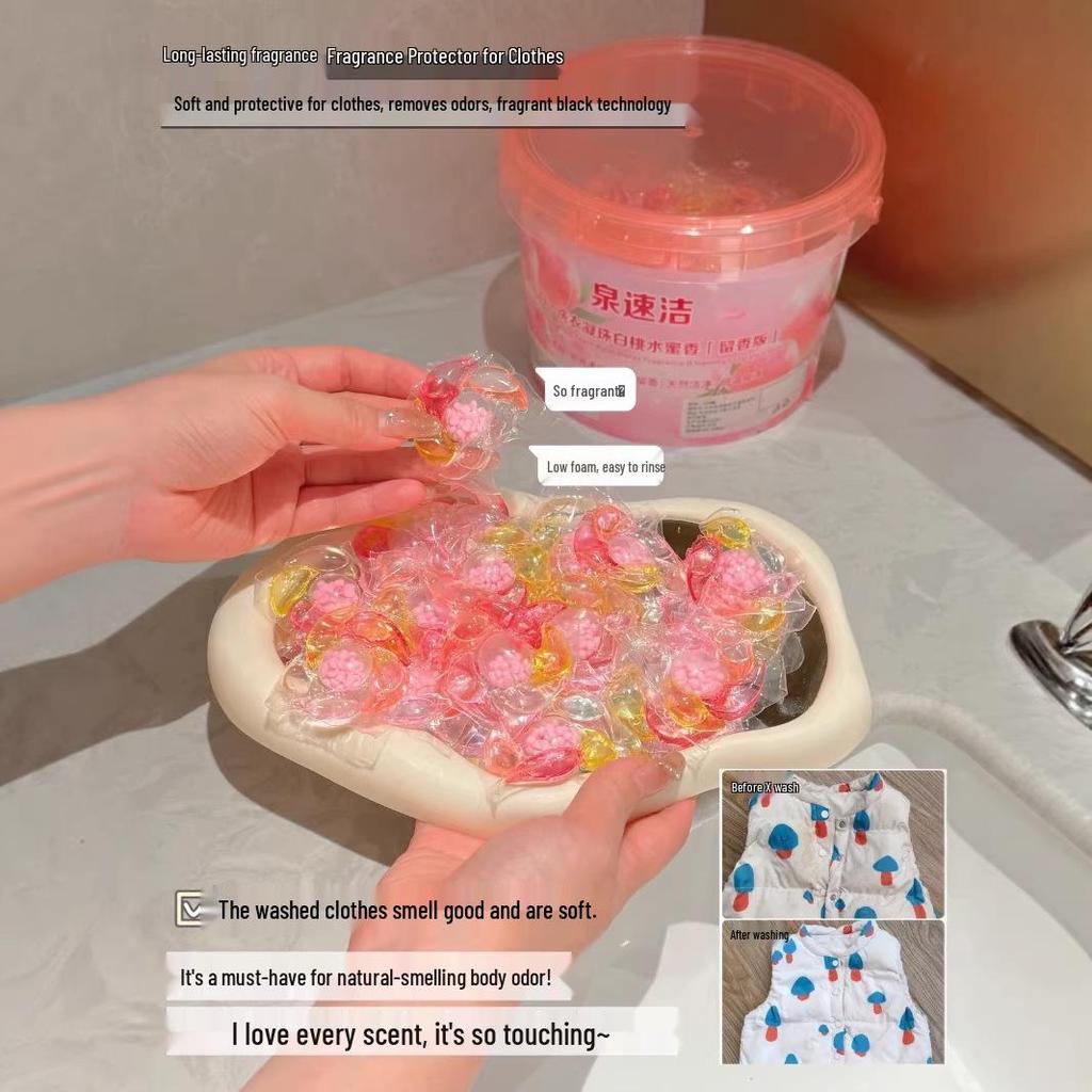 Капсулы для стирки Quansujie 6D - Аромат Белого Персика и Меда, Аромат Камелии, Мощное удаление пятен, Длительная свежесть - 70 капсул