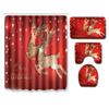 Christmas Shower Curtain Floor Mat Combination Four-Piece Set Bathroom Toilet Non-Slip Carpet Shower Room Absorbent Door Mat