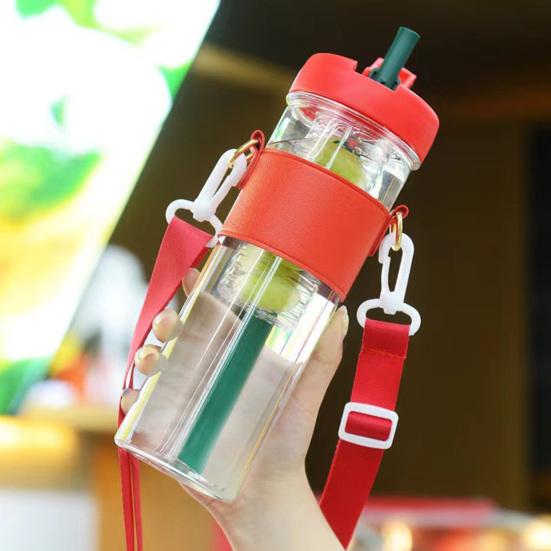 Water Bottle with Straw Food Grade Shatter-Proof Leak Resistant Wide Mouth Water Tumbler Fruit Infuser Water Bottle
