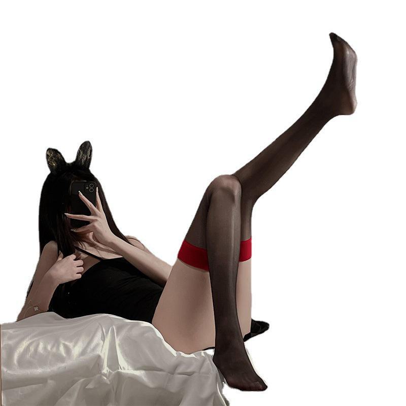 Ziqu Contrast Edge Black Stockings - Sexy Over-the-Knee Thigh-Highs for Women, Style 5027