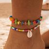 2PCS Boho Fashion Shell Color Beads Anklet Set Jewelry for Women Beach Holiday Dopamine Ankle Chain Handmade Bijoux
