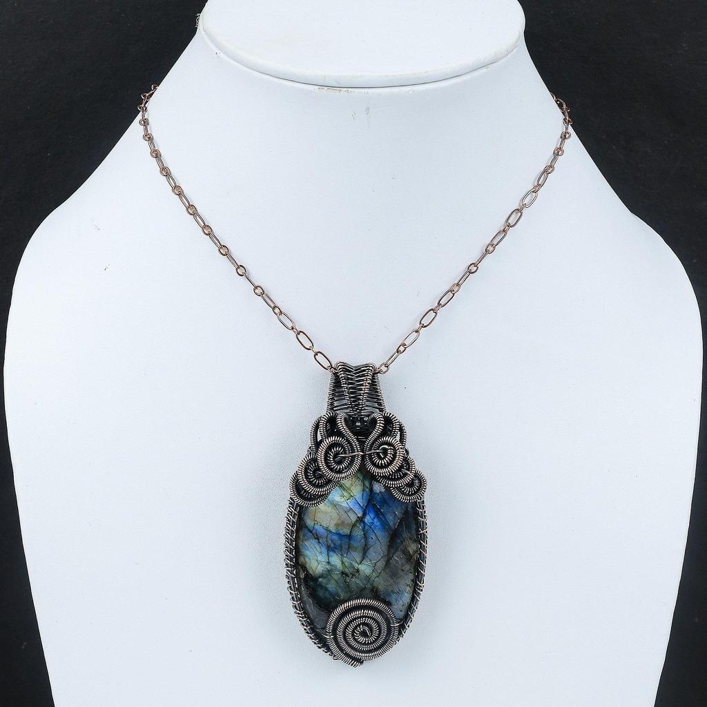 Лабрадорит Медный Кулон Кулон, обернутый медной проволокой Кулон с драгоценным камнем Кулон с лабрадоритом Ювелирные изделия Ручной работы Медные ювелирные изделия Подарок на годовщину