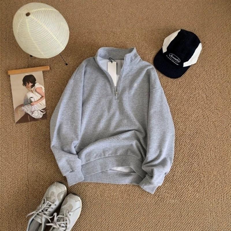 AL Kim Jisoo Quarter Zip Sweatshirt Loose Fit Casual Long Sleeve Top Couples