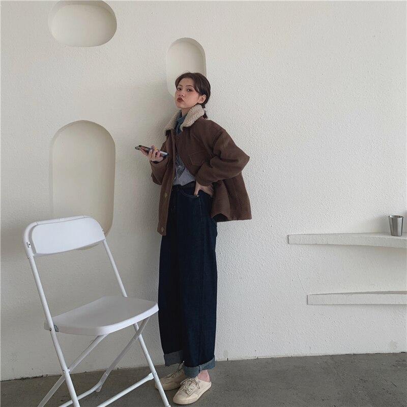 Turn-down Collar Women Jackets Autumn Winter Soft Warm Outerwear Oversize Wool Blends Pockets Short Coat