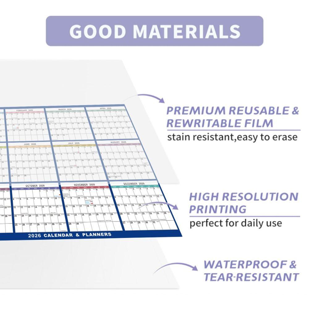 Стираемый Большой Настенный Календарь Двусторонний Планировщик Рабочего Графика для Домашнего Офиса и Школы