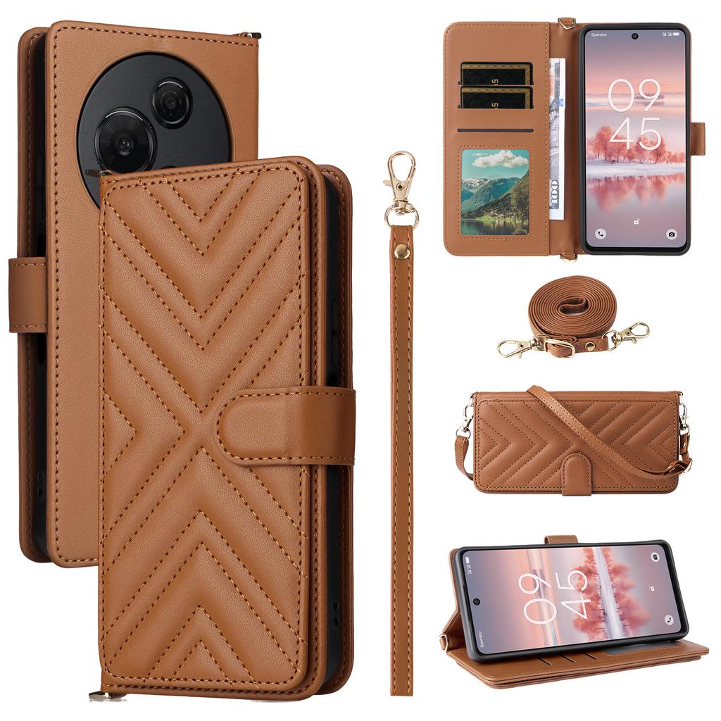For TCL 60 NxtPaper 4G Case with Shoulder/Wrist Strap Leather Phone Cover Stand Wallet