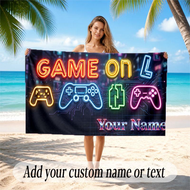 Neon Colorful Theme Soft Beach Towel Personalized Custom Name Text Towel Portable for Beach Pool Travel
