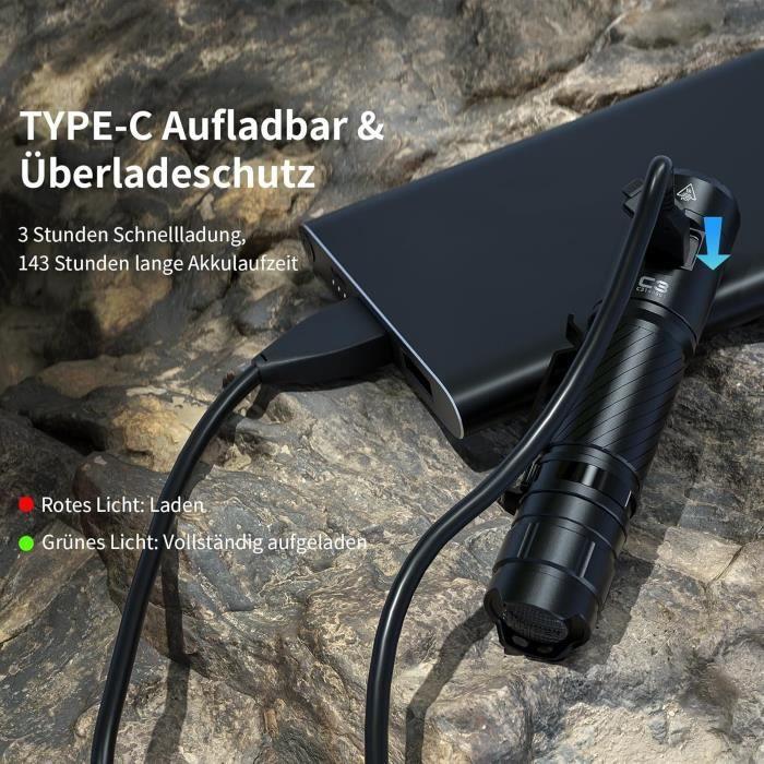 Lampe Torche - WUBEN - C3 - 1200 Lumens - Rechargeable USB - Étanche IP68