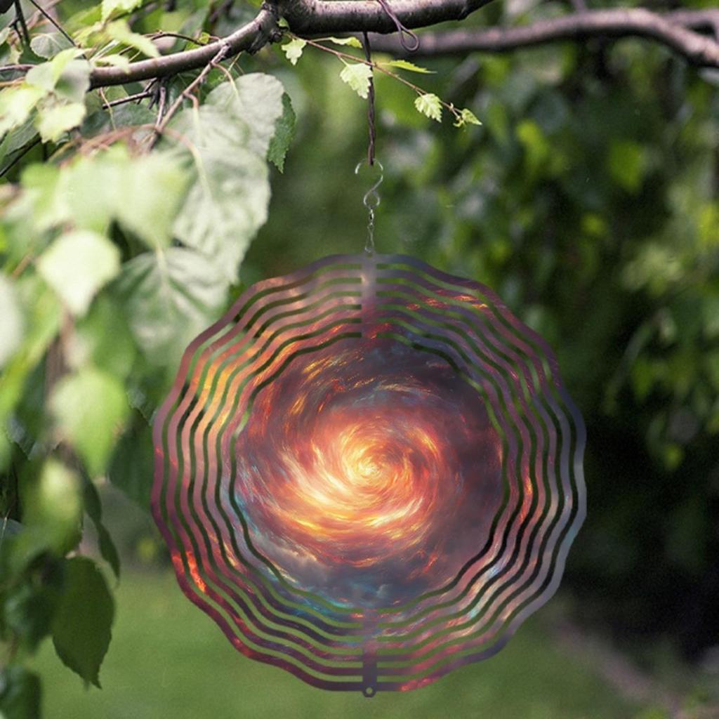 Blue White Metal Wind Spinner with Hanging Chain 2D Garden Art Sculpture for Outdoor Yard Patio Decor All Season Windmill Spinner