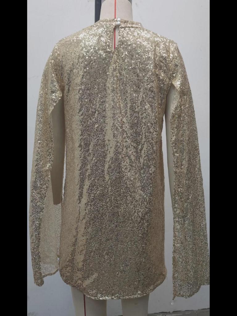 2025 Spring European-American Stand Collar Sequin Dress for Women