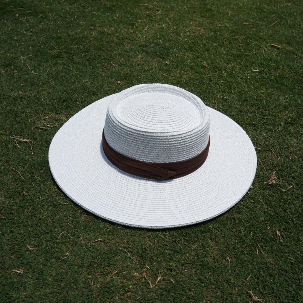 Korea Foreign Trade Summer French Wide Brim White Black Flat Top Straw Hat Women'S Sunshade Sun Hat Panama Top Hat