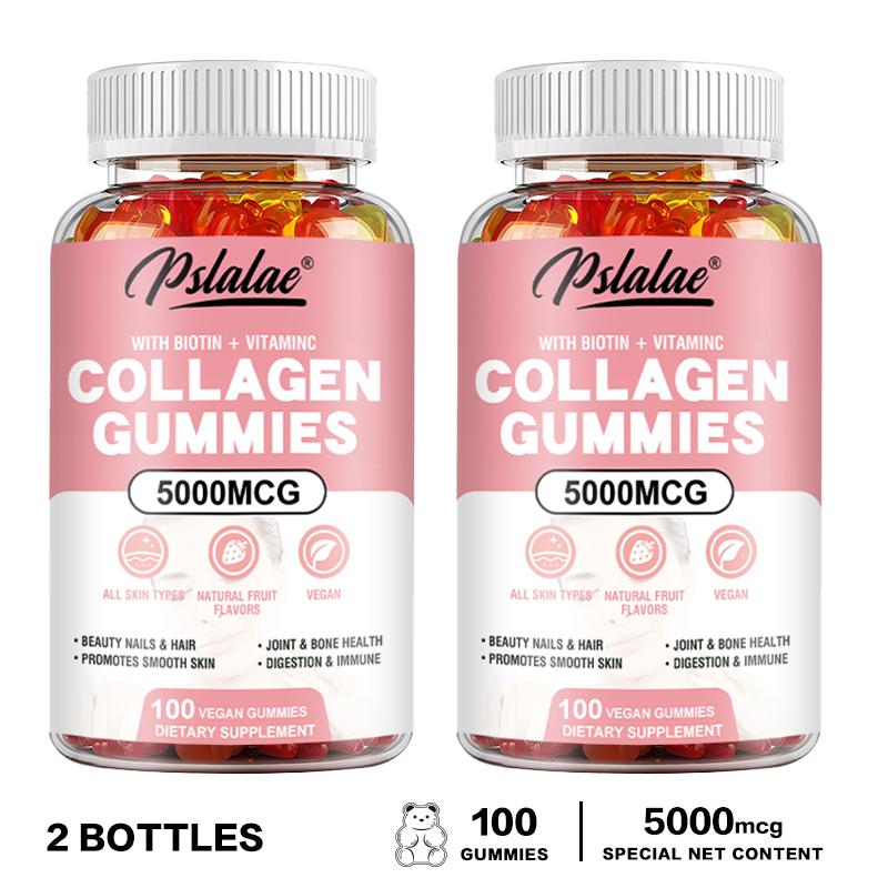 Pslalae - 5000mcg Collagen Gummies - Biotin + Vitamin C - Hair, Skin, and Nail Health