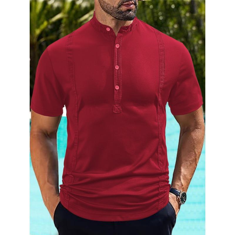 Мужская белая текстурированная футболка-henley с боковой полосой, короткий рукав, планка на пуговицах, повседневный топ