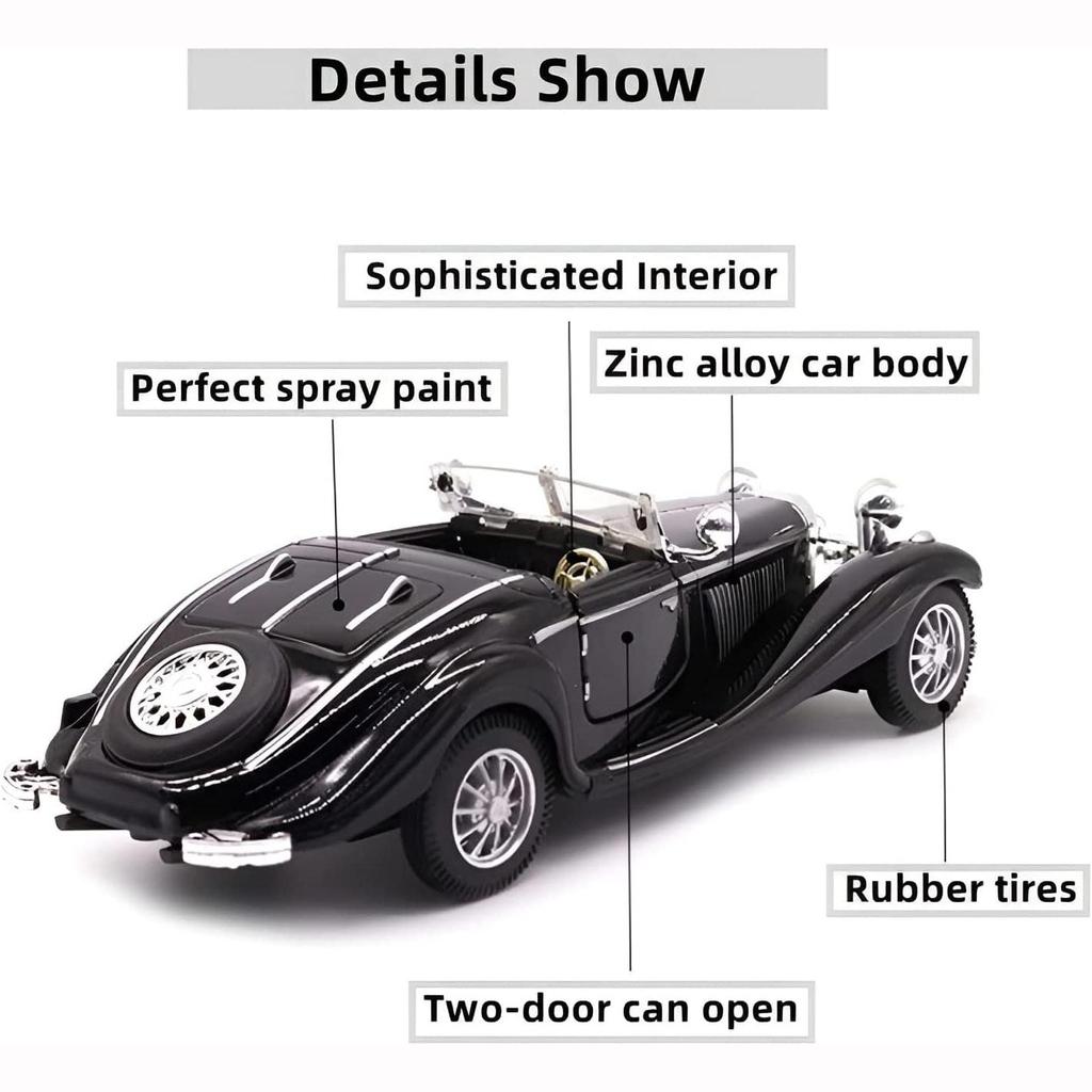 1:28 масштабов Benz 500K, откидной литой металл, антикварные классические модели автомобилей, коллекционные игрушки, подарки (Длина 6,5 дюйма/16,8 см)
