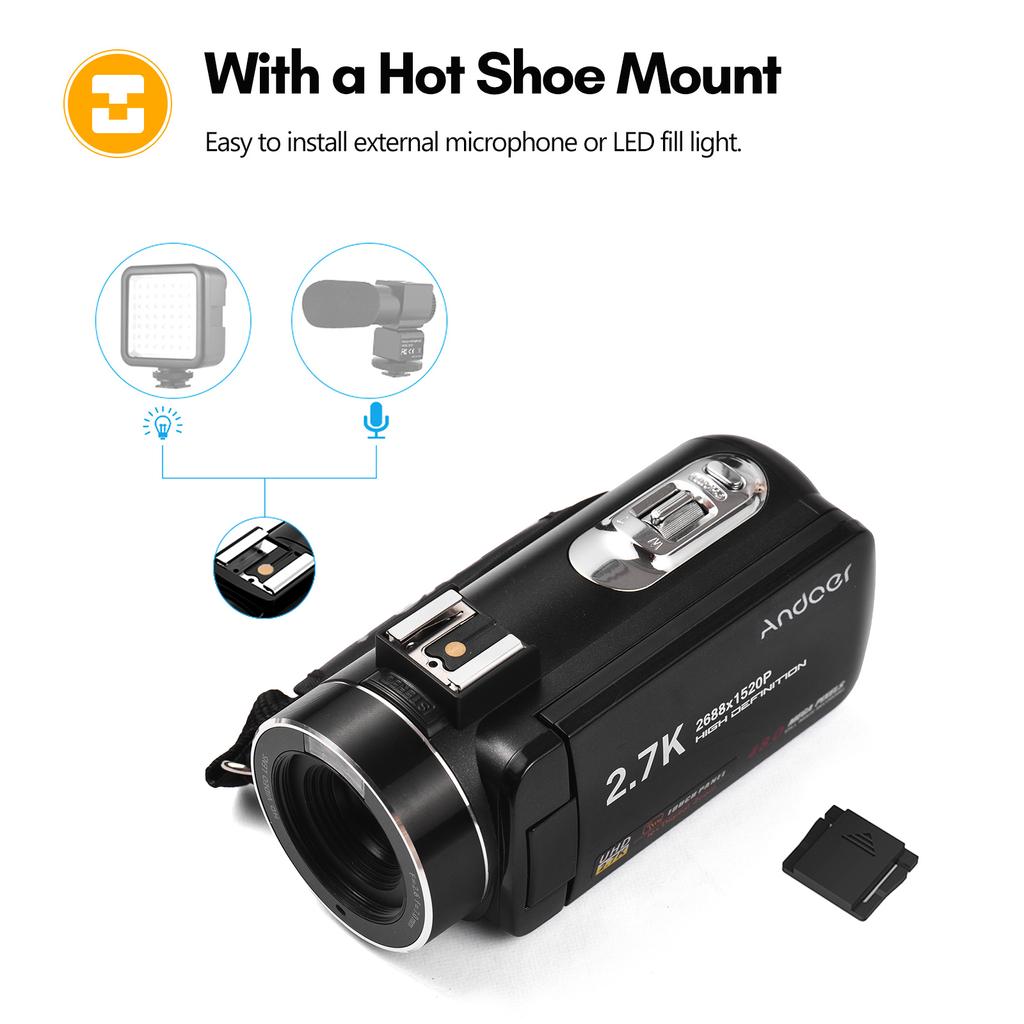 Andoer 2.7K Digital Video Camera Camcorder DV Recorder 48MP 16X Digital Zoom 3.0 Inch IPS Touch