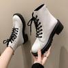 Boots Women Back Zipper Pu Leather Ankle Boots Woman Punk Thick Bottom Motorcycle Botas
