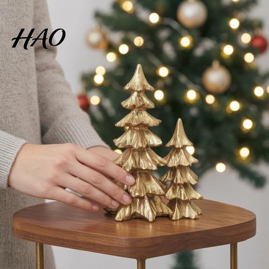 Desktop Holiday Ornaments 2Pcs Christmas Tree Ornaments, Vintage Gold Tabletop Decoration for Winter Home Decor And Fireplace Mantel Display, Seasonal
