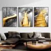 Golden Bridge Tree Lake Scene Black Landscape Poster Print Canvas Paintings Wall Art Pictures for Living Room Home Decor Cuadros No Frame