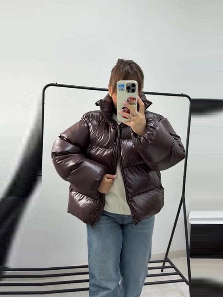 Женский пуховик из лакированной ткани со съемной шляпой, женская теплая, простая и модная зимняя куртка 2025