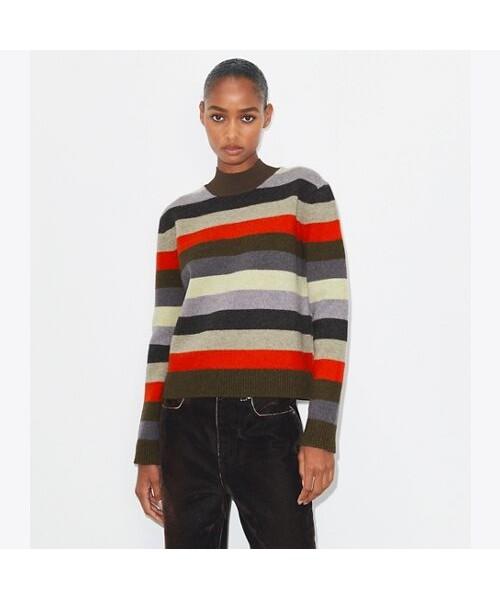 Tolibeochi Wool Turtleneck Sweater - Red Wide Stripe