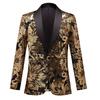 Mens Golden Patterned Sequined Blazers Suit Jacket