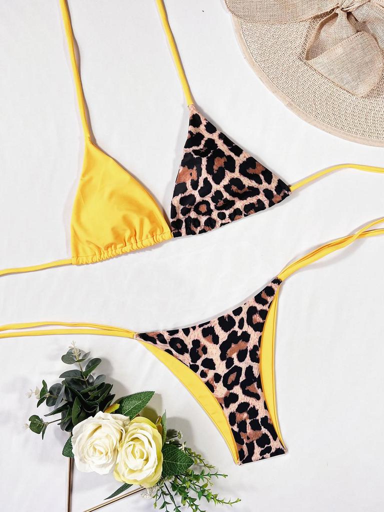 10 цветов сращивание Холтер леопардовый бикини женский купальник женский купальник из двух частей комплект бикини купальный костюм купальный костюм леди