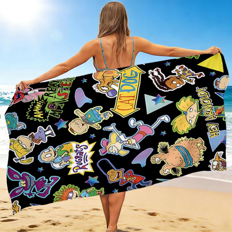 1Pc Cartoon Characters Collage Beach Towel, Quick Dry, Multi-Use for Beach Pool Gym Yoga Home Travel, Christmas, Halloween, Xmas Gift M929398