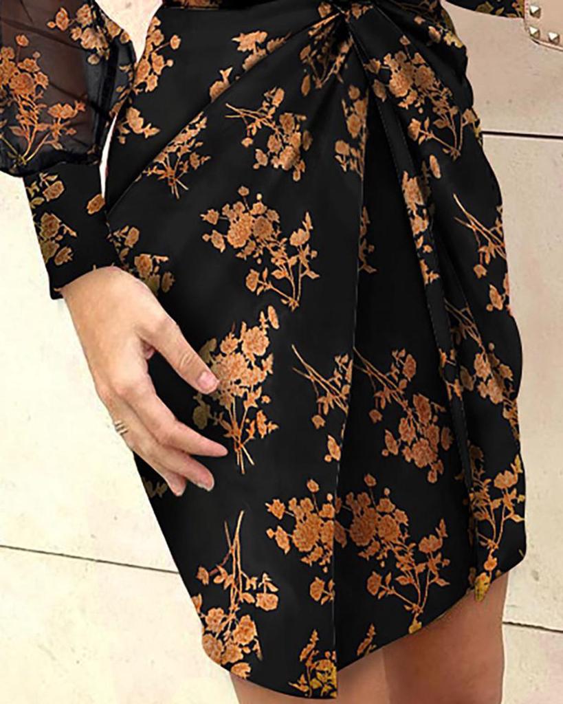 Women Long Sleeve V Neck Vestido Corto Estampado Dress Holiday