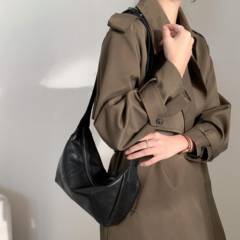 Croissant Soft Sheepskin Dumpling Bag Women's Minimalist Genuine Leather Women's Bag Niche Vintage Shoulder Crossbody Bag