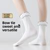 Носки в балетном стиле с двойной иглой для женщин, хлопковые носки для весны и осени, белые носки с махровым бантом
