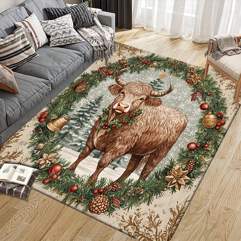 Christmas animals Home Sofa Decoration for Living Room & Bedroom, Non‑Slip Play Flannel Floor Mat for Game Room