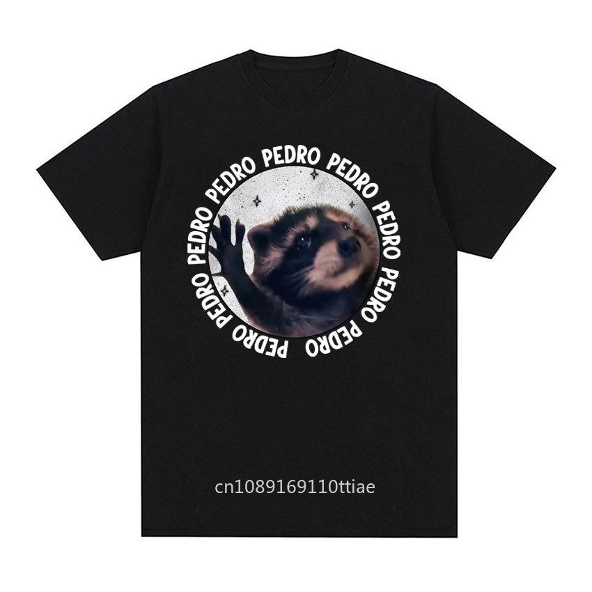 Funny Raccoon Pedro Dancing Meme Tee Shirt Men Women's Vintage Cartoon Harajuku T-shirt Casual Oversized T Shirt Tops Streetwear