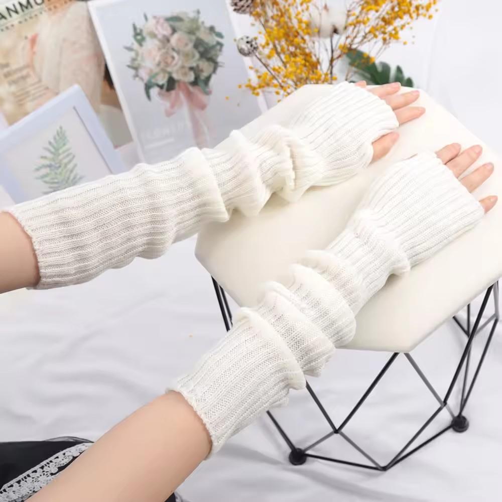 Зимние вязаные теплые перчатки в корейском стиле для женщин, панк, готические, без пальцев, рукава, перчатки для рук, мягкие аксессуары для девочек в стиле харадзюку