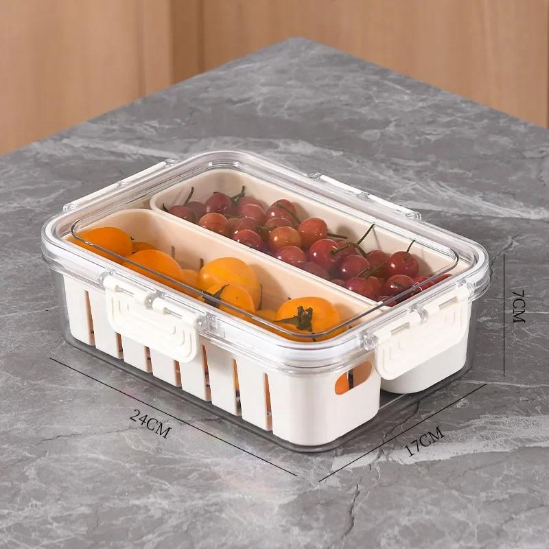 Portable Snackle Box Fruit Storage Containers for Fridge Divided Serving Tray with Lid & Handle for Travel Picnic Candy Party