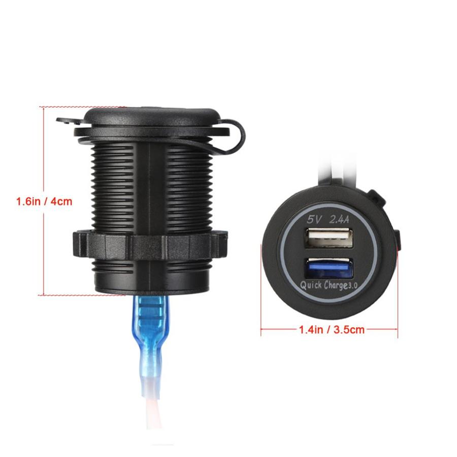 1PCS USB Charger 12V 22A Motorcycle Bike USB QC 3.0 Quick Charger WITH Relay