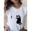 Летний топ с круглым вырезом и принтом в виде кошки, модные повседневные женские футболки из чистого хлопка с короткими рукавами