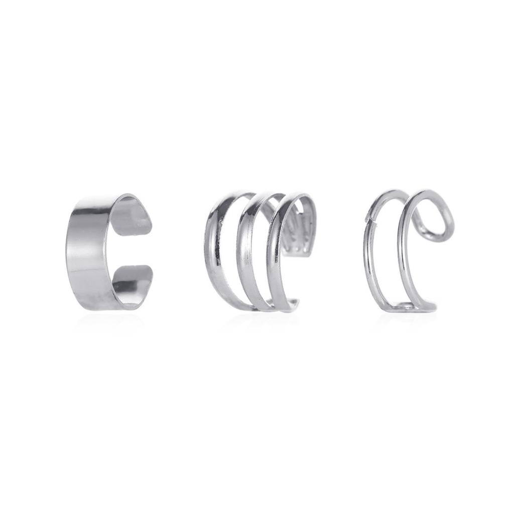 Three Styles Minimalist Plain Cuff Ear Cuff Set No Piercing Clip on Ear Wrap Ornaments for Women Punk Stackable Fashion Ear Accessories