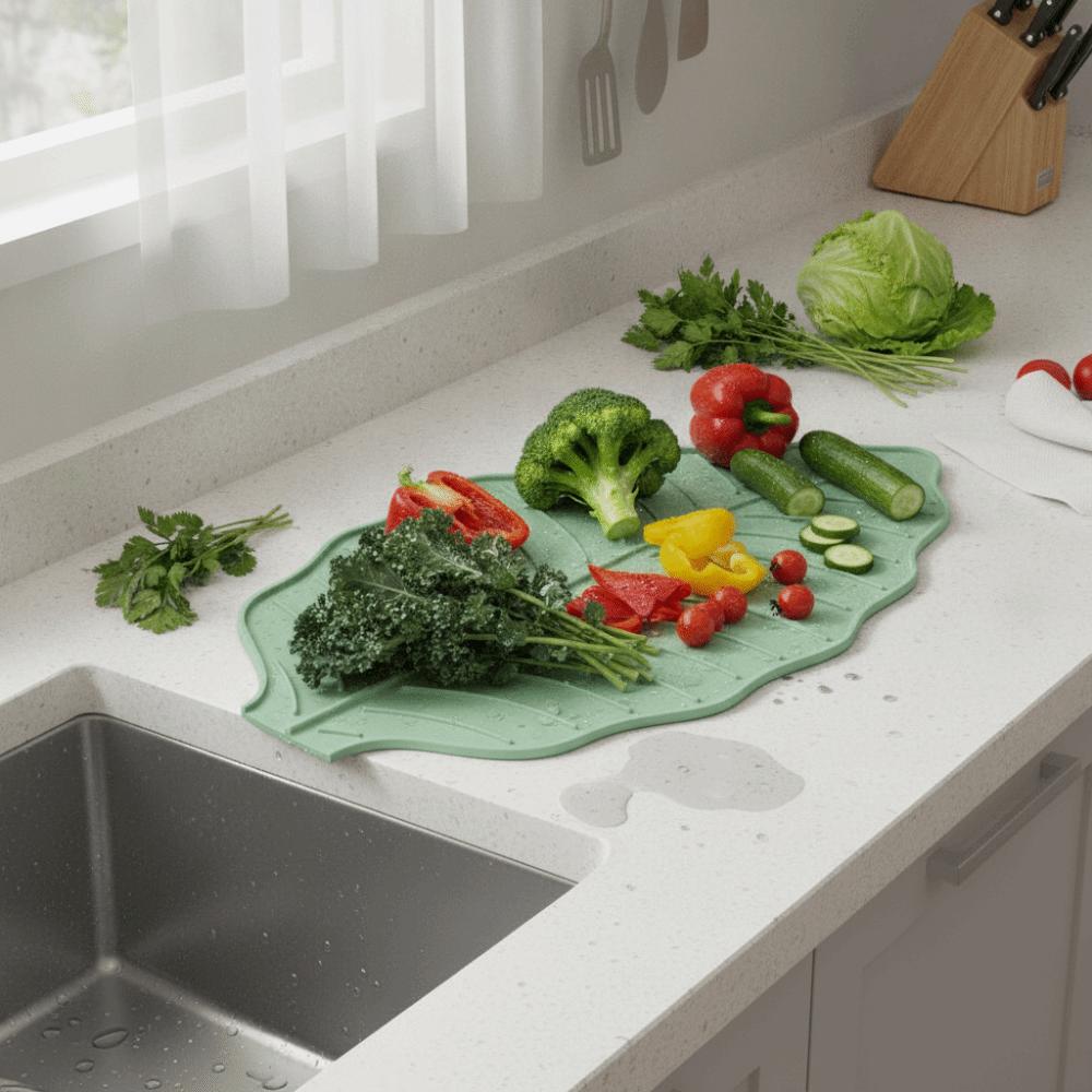 Silicone Leaf Shape Kitchen Dish Draining Mat Non-Slip Pot Holder Kitchen Utensil