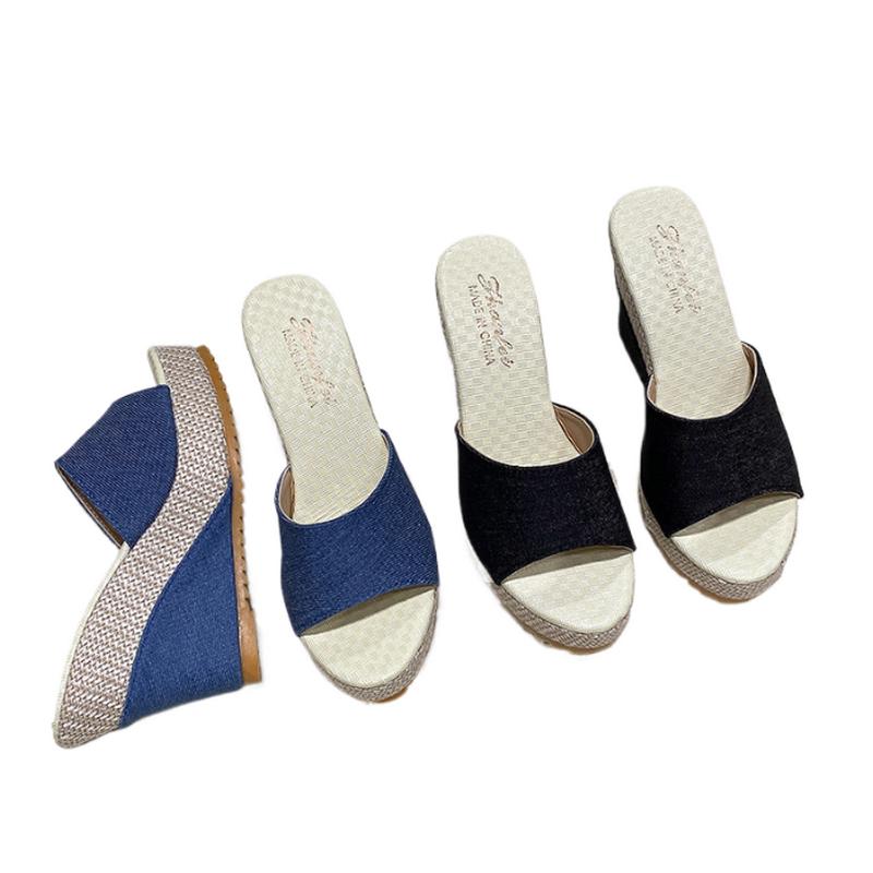 FHC 10 см Высокий каблук Тапочки-клинья, Пляжная летняя обувь, Слайды на платформе, Шлепанцы, Надеть, Большой размер 34-42, Черный, Синий, Дропшиппинг