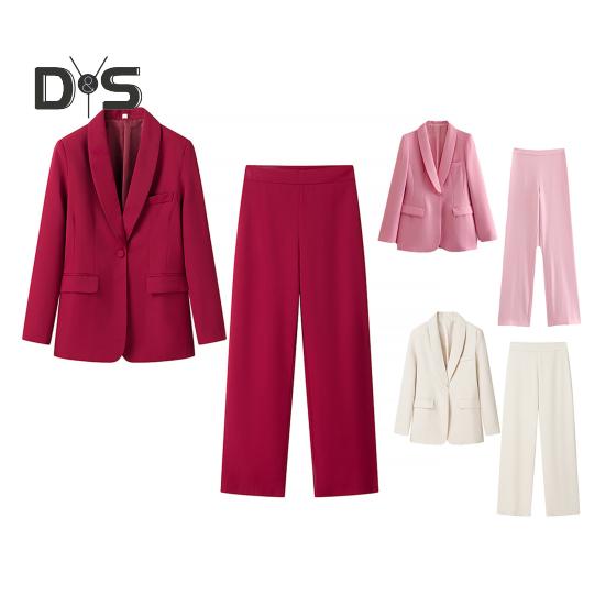 2 шт./компл. женский офисный наряд с лацканами, длинный рукав, одна пуговица, пиджак, высокая талия, длинные брюки, комплект деловой рабочей одежды