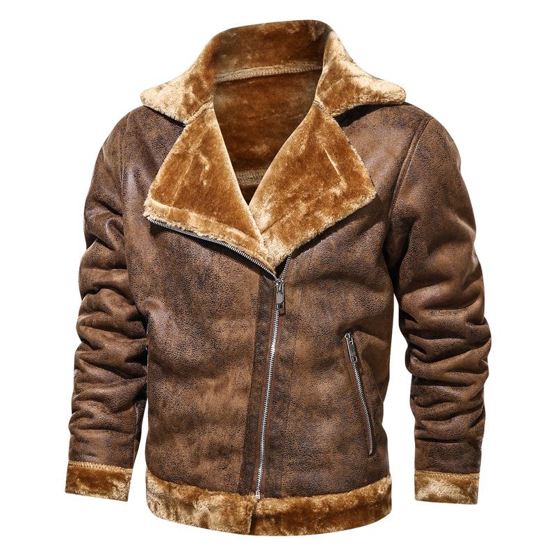 Men's Lamb Fur Leather Jacket - Thick, Warm Motorcycle Coat, Casual Large Size for Europe and America.