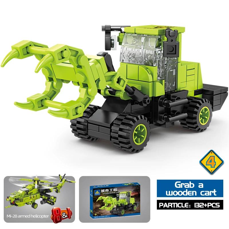 Конструктор 8 в 1 Ми 28 Вооруженный вертолет Городская инженерная машина Деформирующиеся кубики Игрушка для мальчиков Праздничные подарки для детей