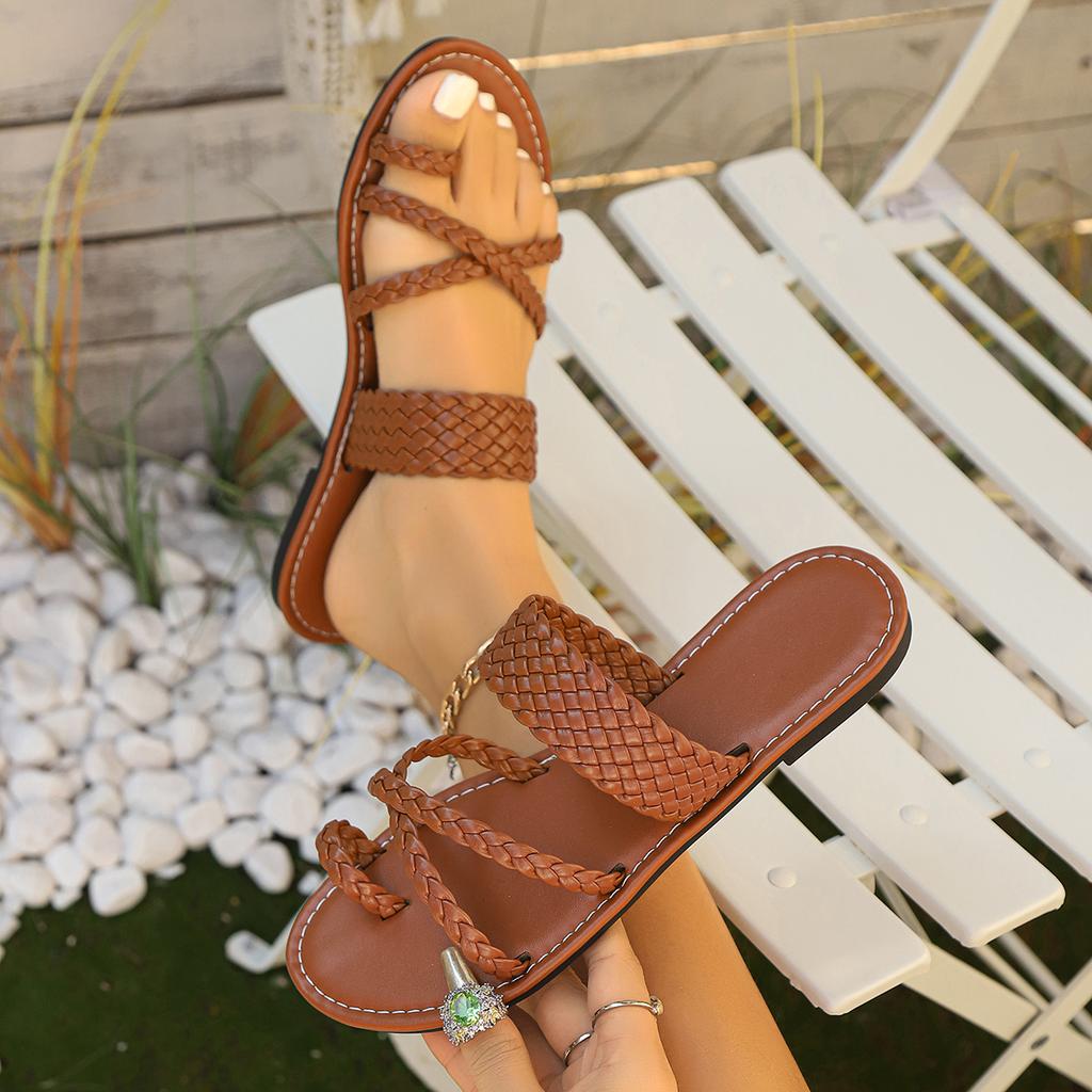 Женские тапочки Новые летние модные сандалии Плетеные на плоской подошве Шлепанцы Пляжные Легкие Удобные тапочки Слайды Женские
