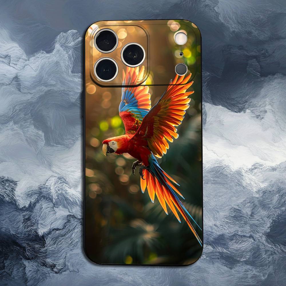A-Животное Попугай Птица Для iPhone 13,17,11,12,16,14,15,Plus,Pro Max,XS,X,XR,SE,Mini,8,7,Мягкий Силиконовый Черный Чехол для Телефона