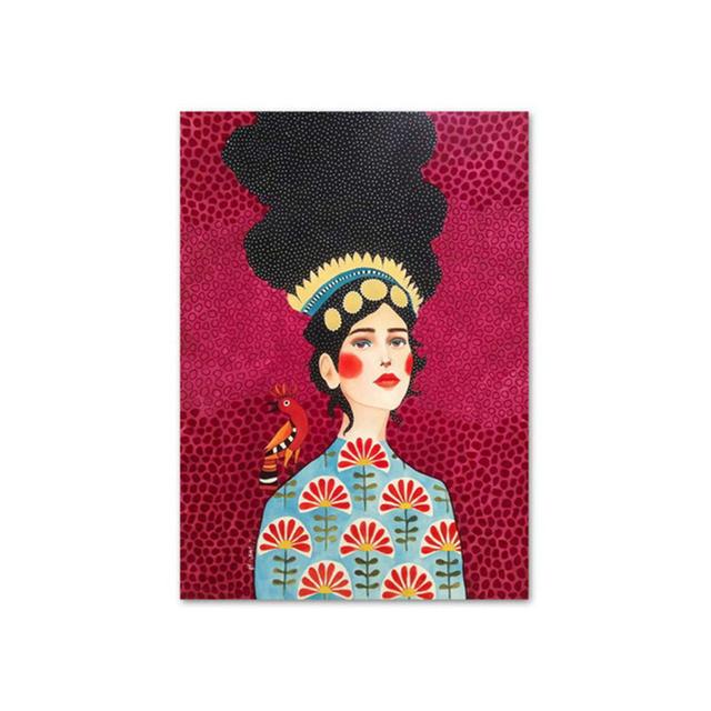 Винтажный постер с абстрактным принтом девушки, цветов, птиц, красочных настенных картин, скандинавских картин на холсте, настенных картин для декора гостиной без рамки