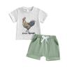 2Pcs Baby Boy Summer Outfits Short Sleeve Rooster Print T-Shirt + Shorts Set Infant Clothes