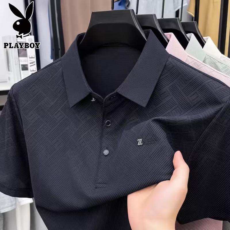 PLAYBOY Men's Seamless Breathable Short Sleeve Polo T-shirt