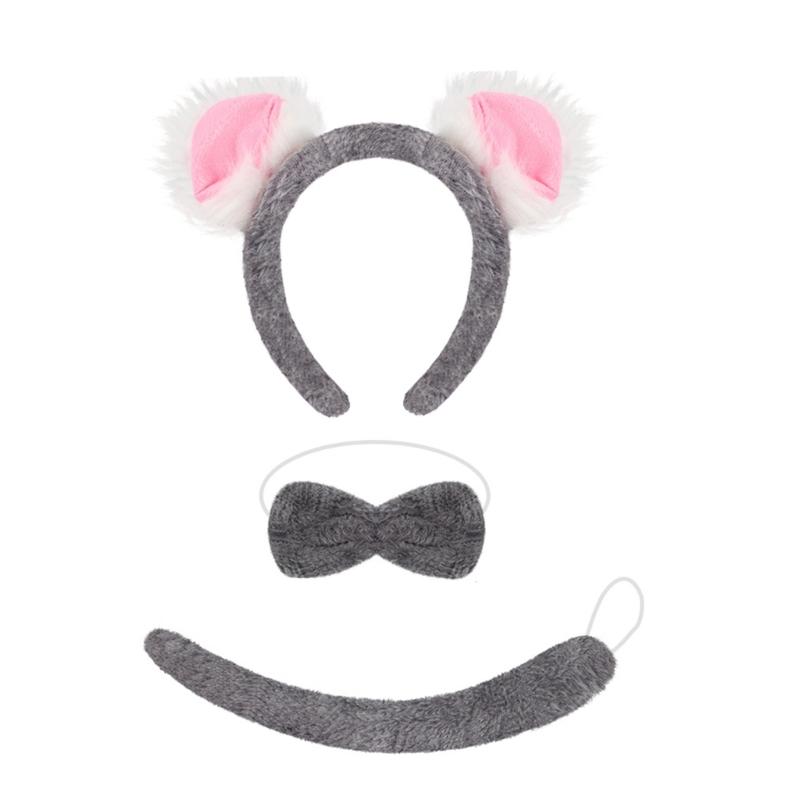 Koala Costume Accessories Set Koala Ears Headband Tail Bowtie Animal Fancy Dress Costume for Halloween Cosplay Party
