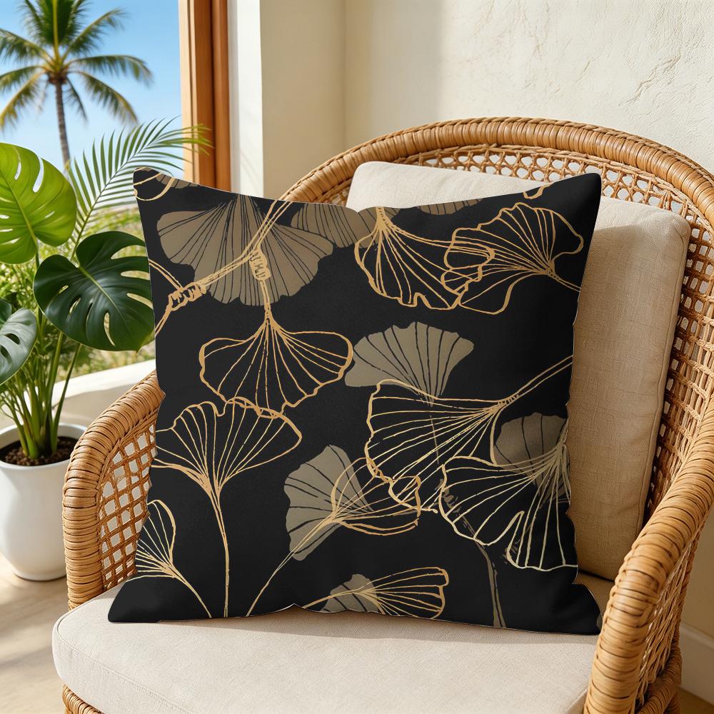 Simple Vibrant Ginkgo Leaves Pillow Case Double-Sided Plush Sofa Cushion Covers Organic Breathable Invisible Zipper