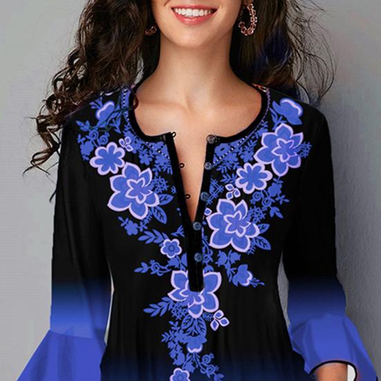 Винтажная рубашка с градиентным цветным принтом и нерегулярными расклешенными рукавами для женщин, тонкие все